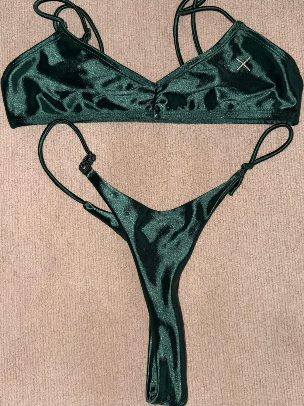 Satin Bralette & Thong Set - Deep Green